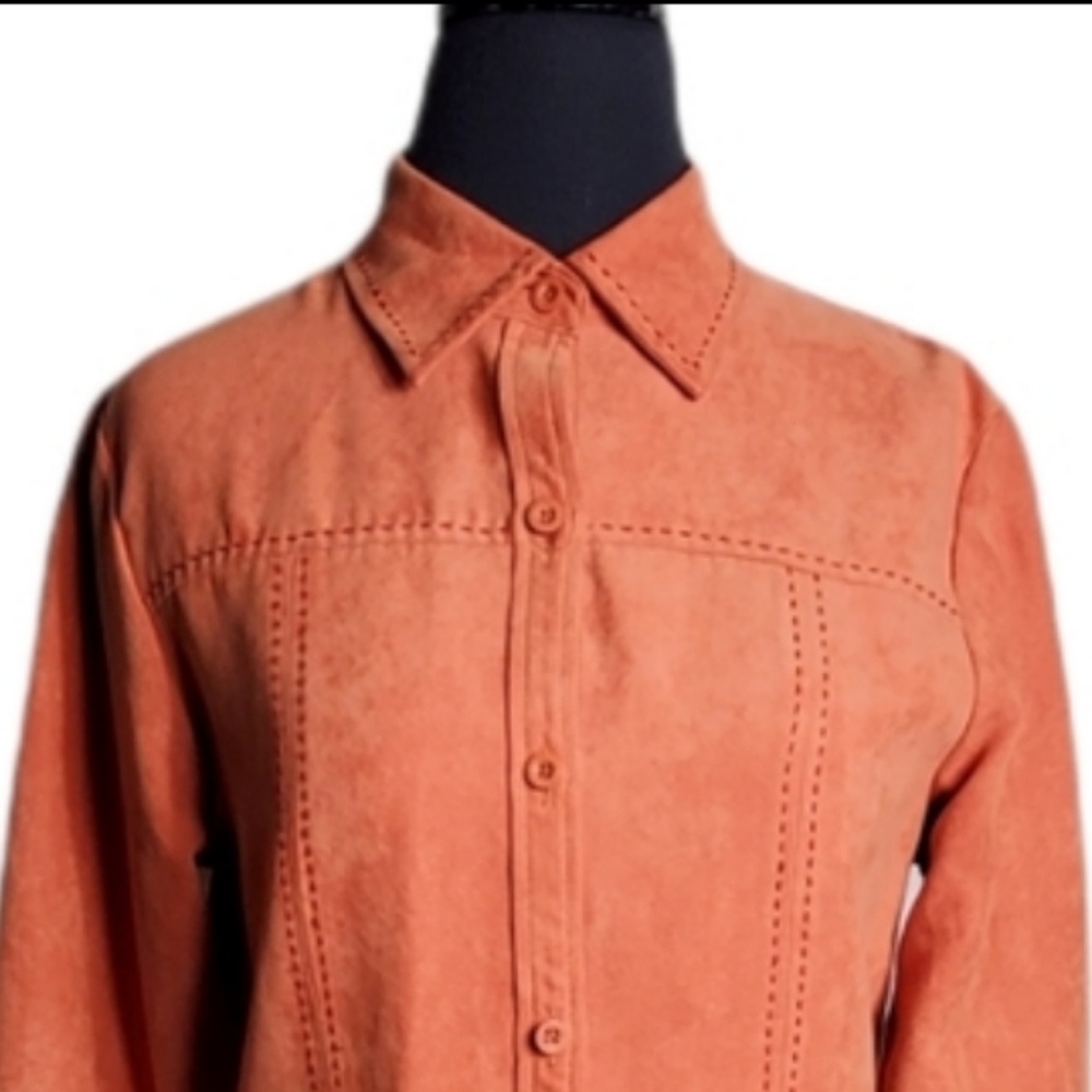Relativity Faux Suede Button Down Top Size Small - image 3